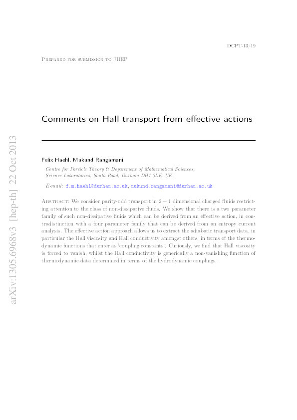 Comments on Hall transport from effective actions Thumbnail