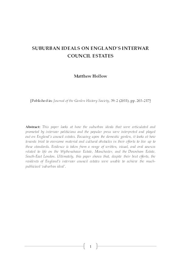 ‘Suburban Ideals on England’s Interwar Council Estates’ Thumbnail