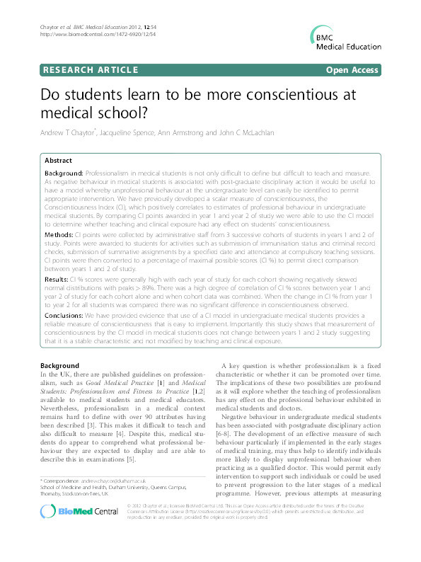 Do students learn to be more conscientious at medical school? Thumbnail