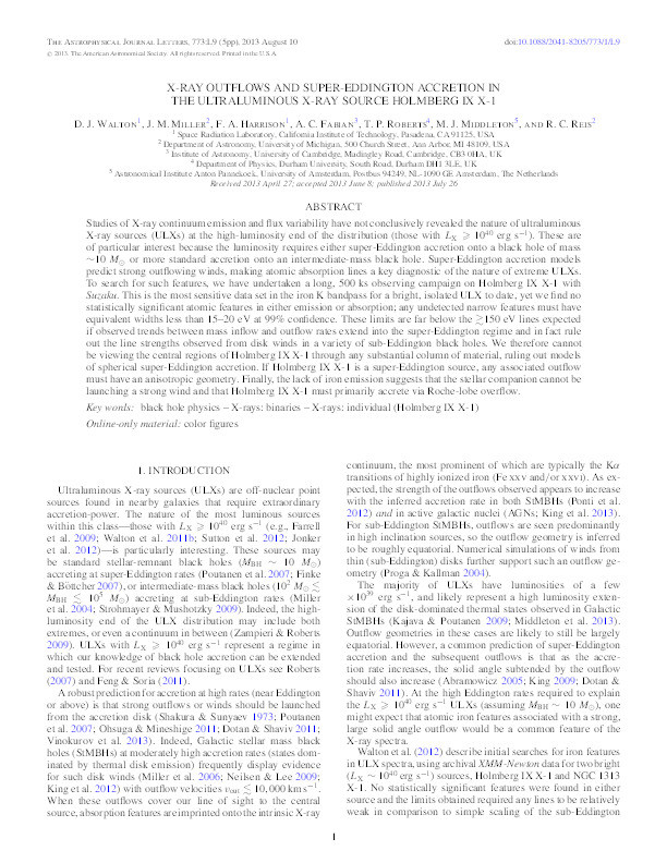 X-Ray Outflows and Super-Eddington Accretion in the Ultraluminous X-Ray Source Holmberg IX X-1 Thumbnail