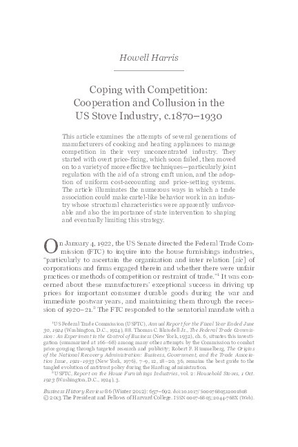 Coping with competition: cooperation and collusion in the US stove industry, c.1870-1930 Thumbnail
