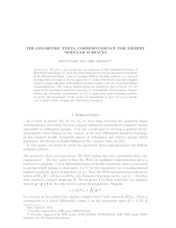 The geometric theta correspondence for Hilbert modular surfaces Thumbnail