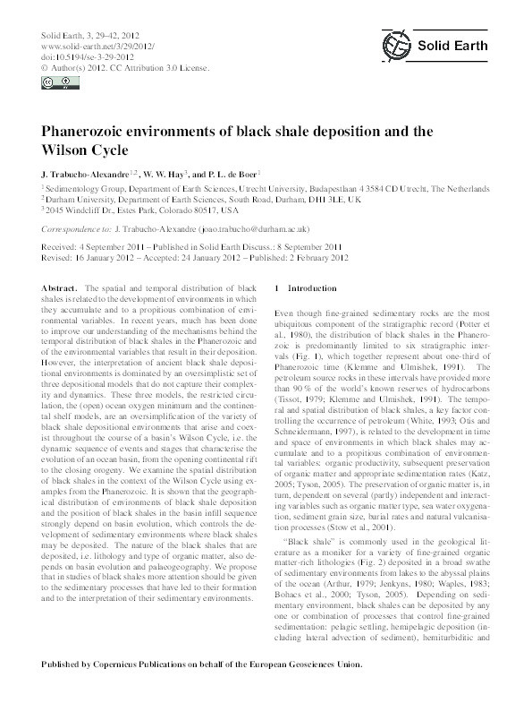 Phanerozoic environments of black shale deposition and the Wilson Cycle Thumbnail