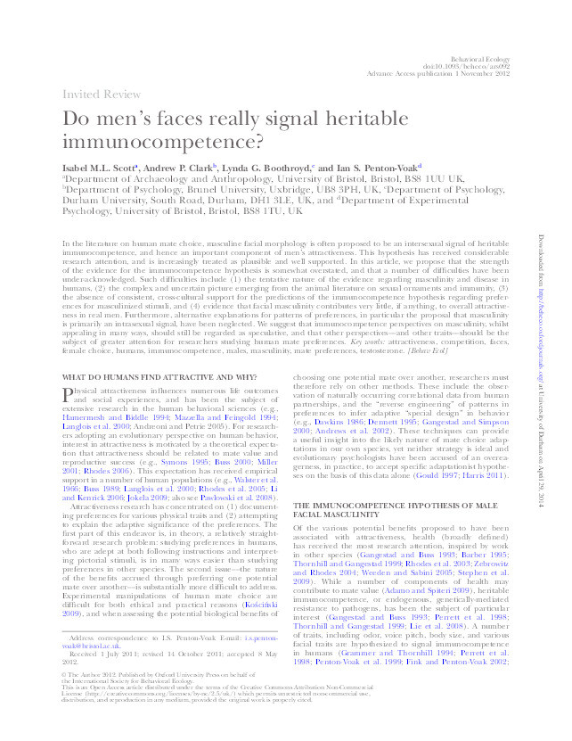 Do men’s faces really signal heritable immunocompetence? Thumbnail