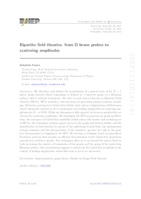 Bipartite Field Theories: from D-Brane Probes to Scattering Amplitudes Thumbnail