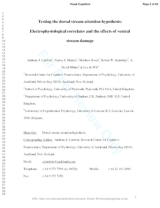 Testing the dorsal stream attention hypothesis: Electrophysiological correlates and the effects of ventral stream damage Thumbnail