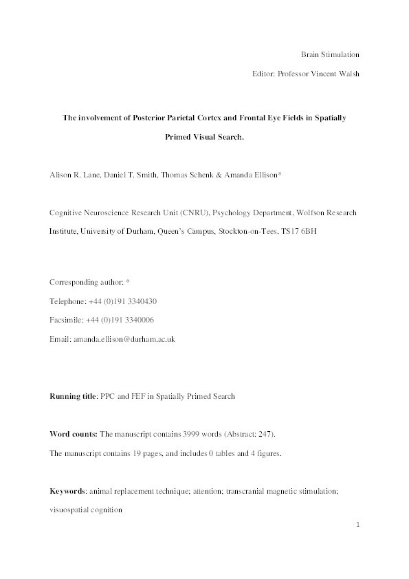 The involvement of posterior parietal cortex and frontal eye fields in spatially primed visual search Thumbnail