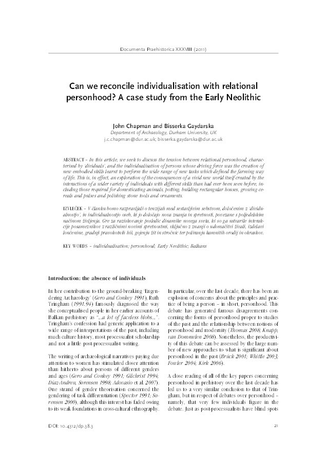 Can we reconcile individualisation with relational personhood? A case study from the Early Neolithic? Thumbnail