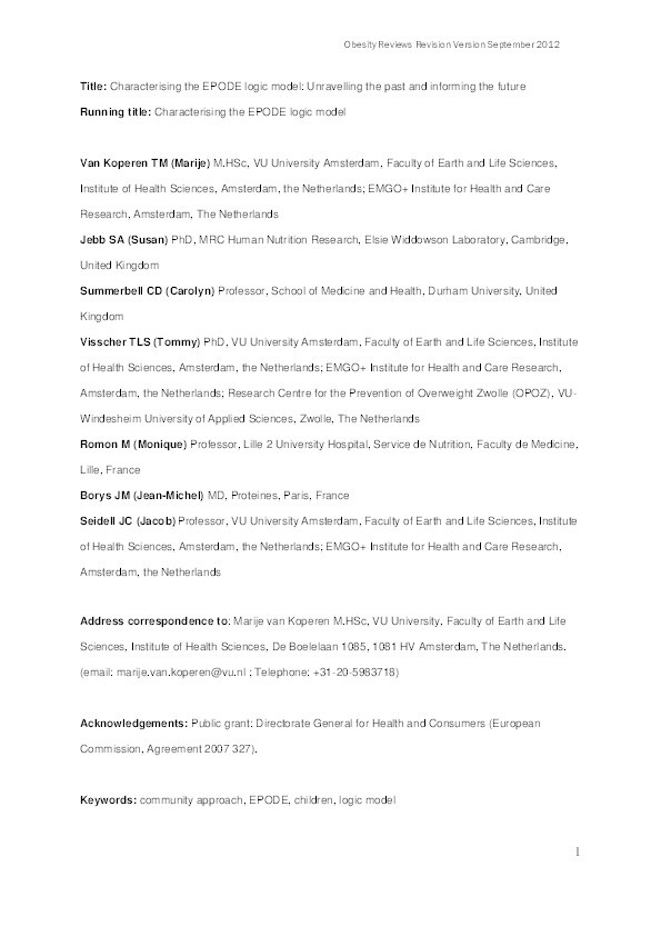 Characterizing the EPODE logic model : unravelling the past and informing the future Thumbnail