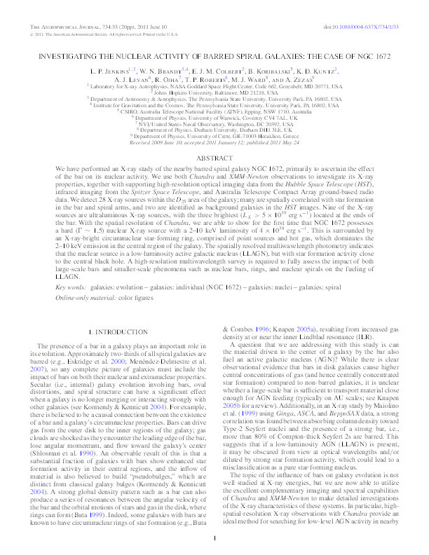 Investigating the Nuclear Activity of Barred Spiral Galaxies: The Case of NGC 1672 Thumbnail