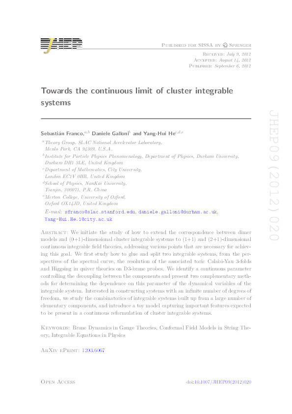 Towards the continuous limit of cluster integrable systems Thumbnail