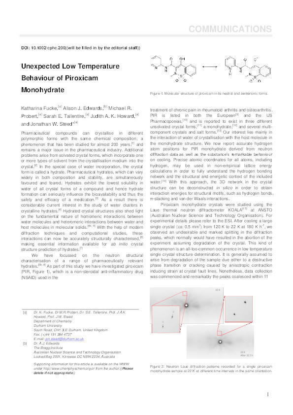 Unexpected Low Temperature Behaviour of Piroxicam Monohydrate Thumbnail