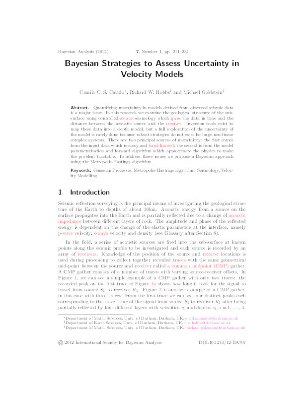 Bayesian Strategies to Assess Uncertainty in Velocity Models Thumbnail