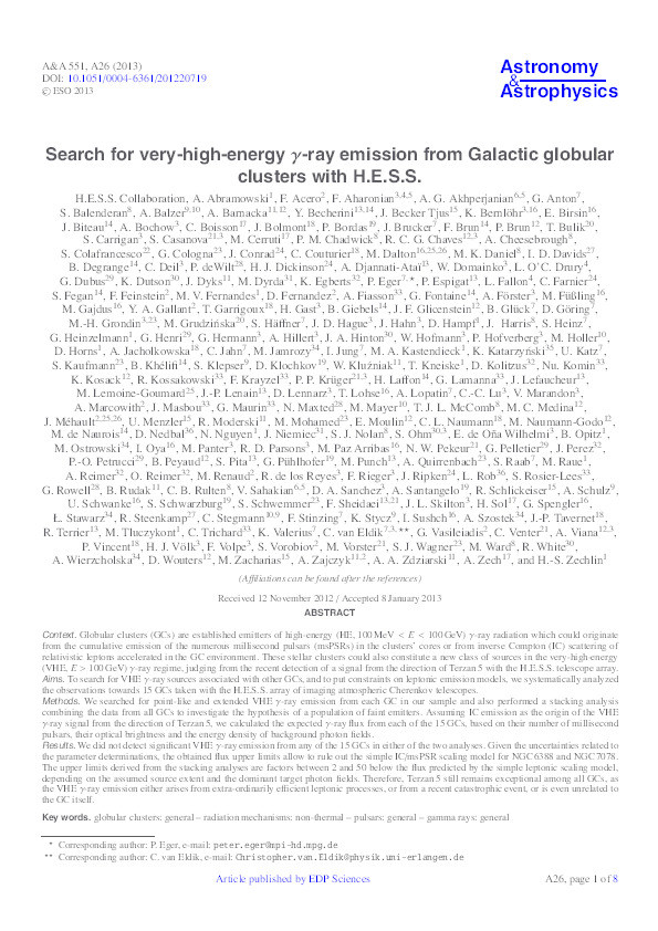 Search for very-high-energy γ-ray emission from Galactic globular clusters with H.E.S.S Thumbnail