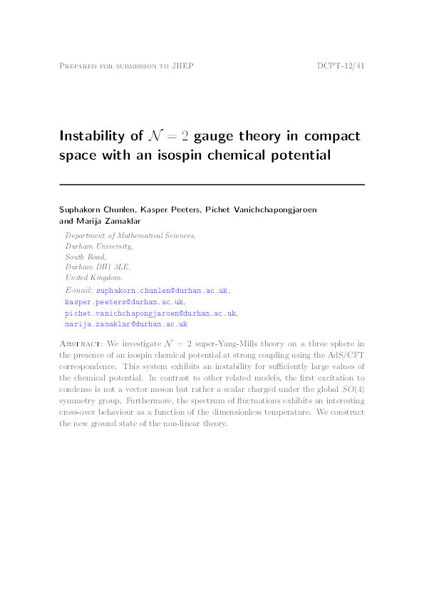 Instability of N=2 gauge theory in compact space with an isospin chemical potential Thumbnail