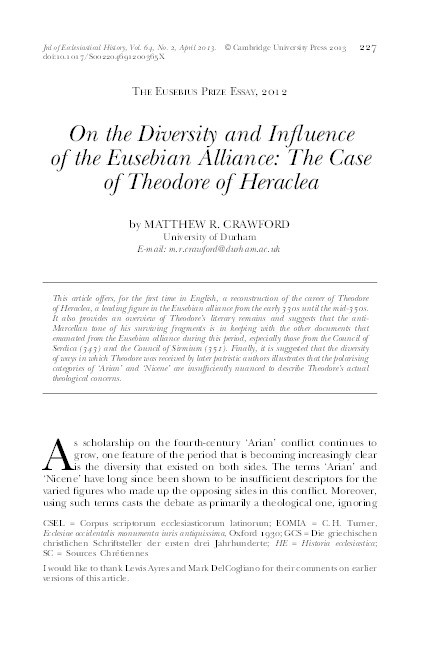“On the Diversity and Influence of the Eusebian Alliance: The Case of Theodore of Heraclea" Thumbnail
