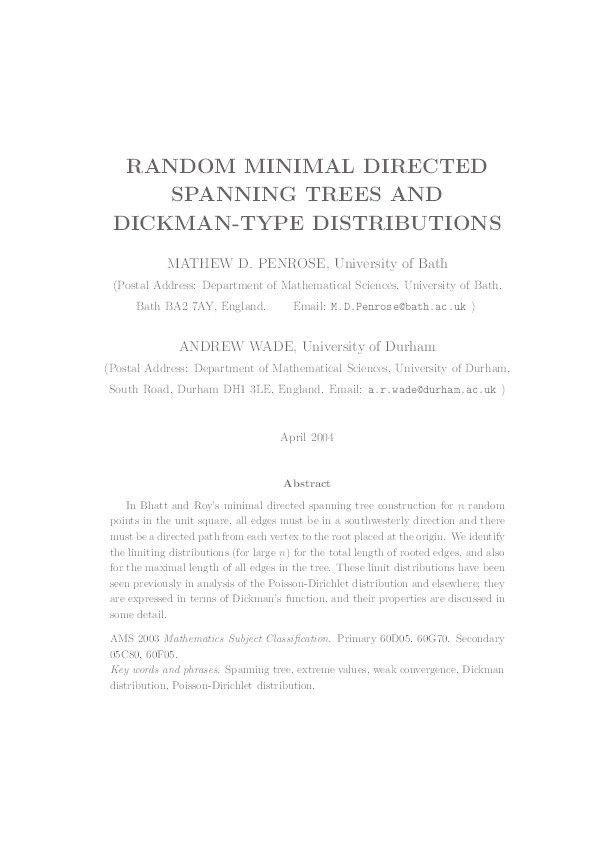 Random minimal directed spanning trees and Dickman-type distributions Thumbnail