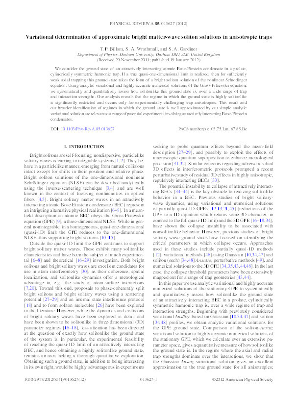 Variational determination of approximate bright matter-wave soliton solutions in anisotropic traps Thumbnail