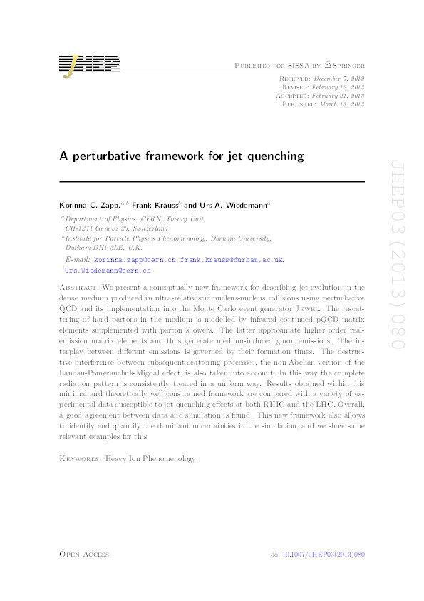 A perturbative framework for jet quenching Thumbnail