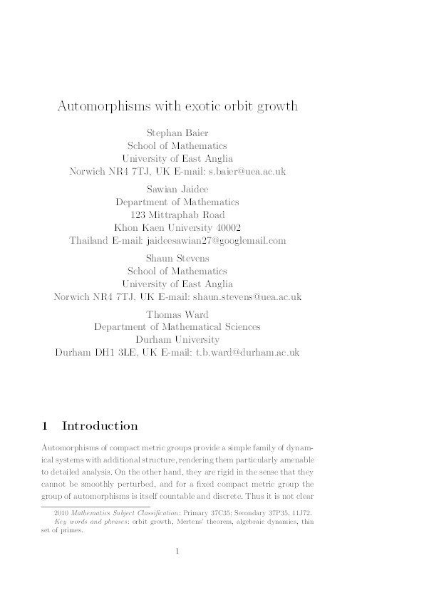 Automorphisms with exotic orbit growth Thumbnail