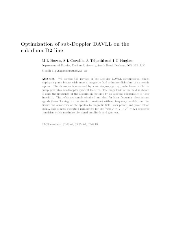 Optimization of sub-Doppler DAVLL on the rubidium D2 line Thumbnail