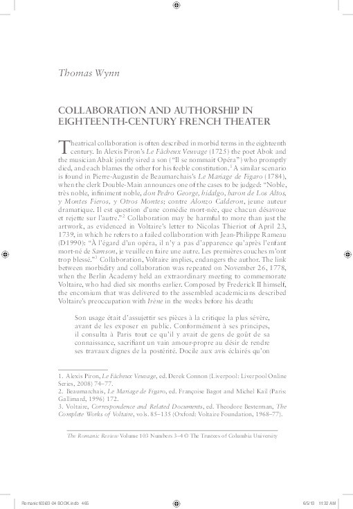 Collaboration and authorship in eighteenth-century French theater Thumbnail