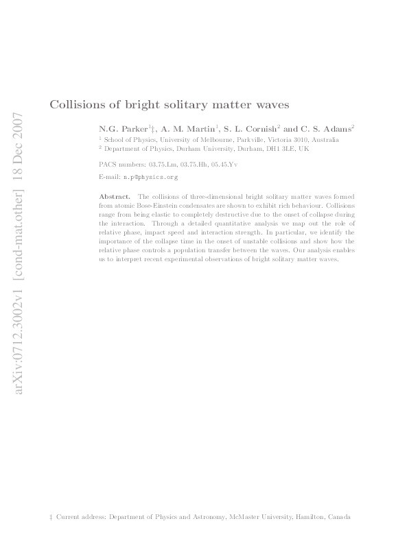 Collisions of bright solitary matter waves Thumbnail