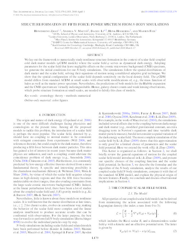 Structure formation by fifth force: power spectrum from N-Body simulations Thumbnail