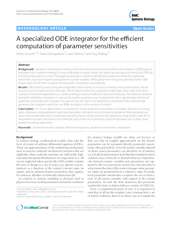 A specialized ODE integrator for the efficient computation of parameter sensitivities Thumbnail