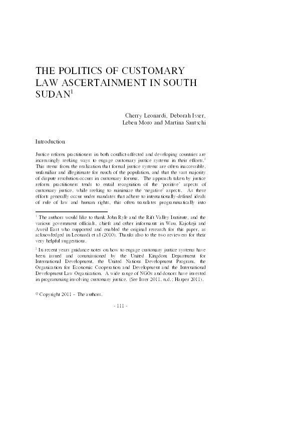 The politics of customary law ascertainment in South Sudan Thumbnail
