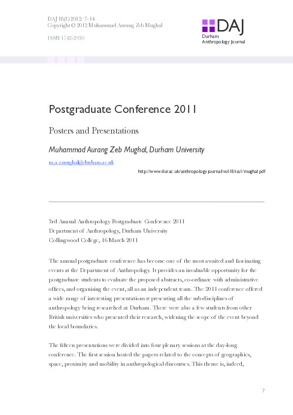 Postgraduate Conference 2011: Posters and Presentations Thumbnail