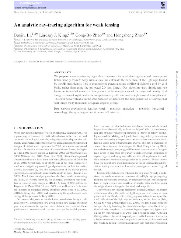 An analytic ray-tracing algorithm for weak lensing Thumbnail