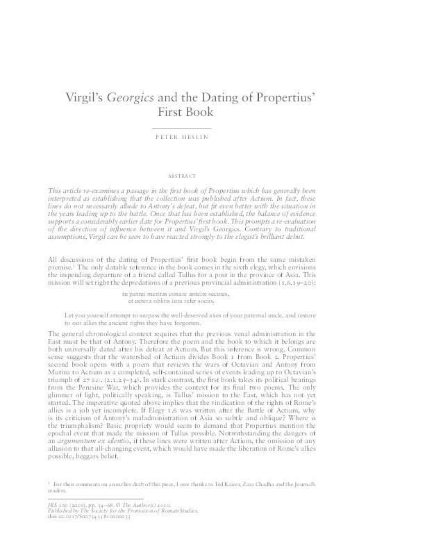 Virgil’s Georgics and the Dating of Propertius’ First Book Thumbnail