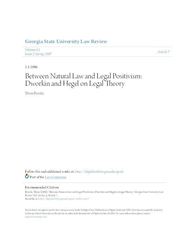 Between Natural Law and Legal Positivism: Dworkin and Hegel on Legal Theory Thumbnail
