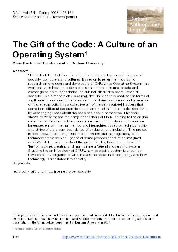 The Gift of the Code: the culture of an operating system Thumbnail