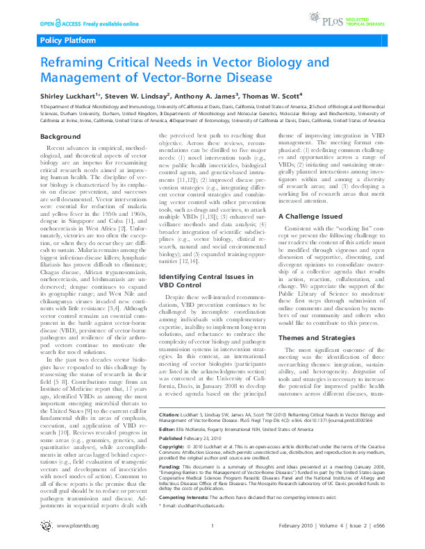 Reframing critical needs in vector biology and management of Vector-Borne Disease Thumbnail
