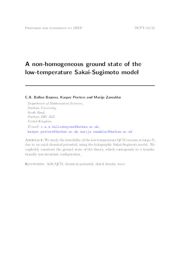 A Non-homogeneous ground state of the low-temperature Sakai-Sugimoto model Thumbnail