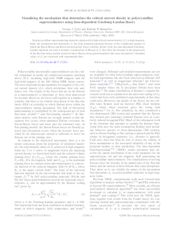 Visualizing the mechanism that determines the critical current density in polycrystalline superconductors using time-dependent Ginzburg-Landau theory Thumbnail