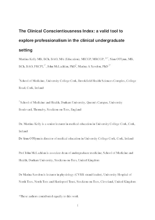 The Clinical Conscientiousness Index: a valid tool for exploring professionalism in the clinical undergraduate setting Thumbnail