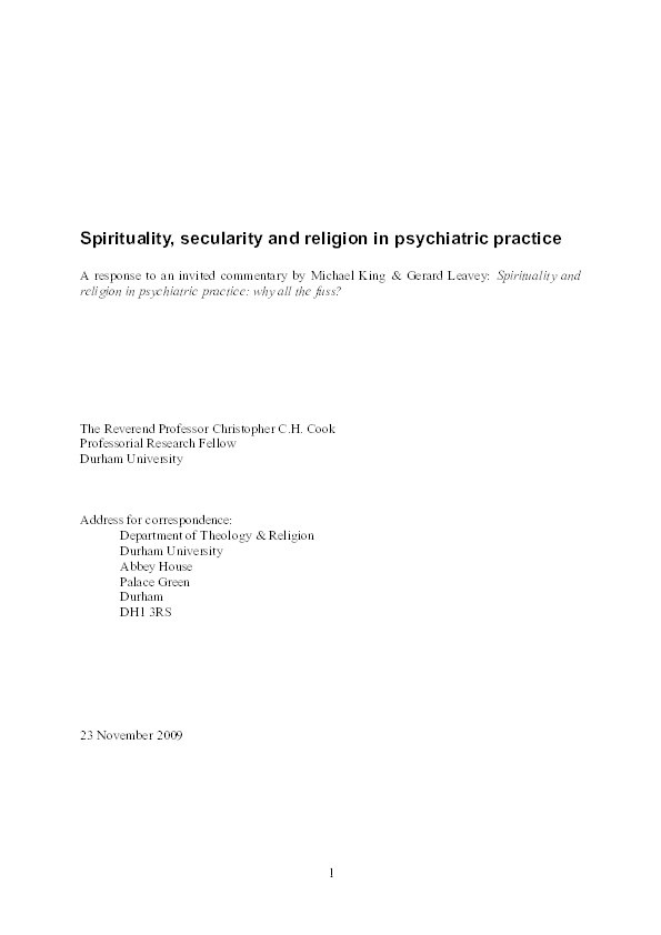 Spirituality, secularity and religion in psychiatric practice: Commentary on... Spirituality and religion in psychiatric practice Thumbnail