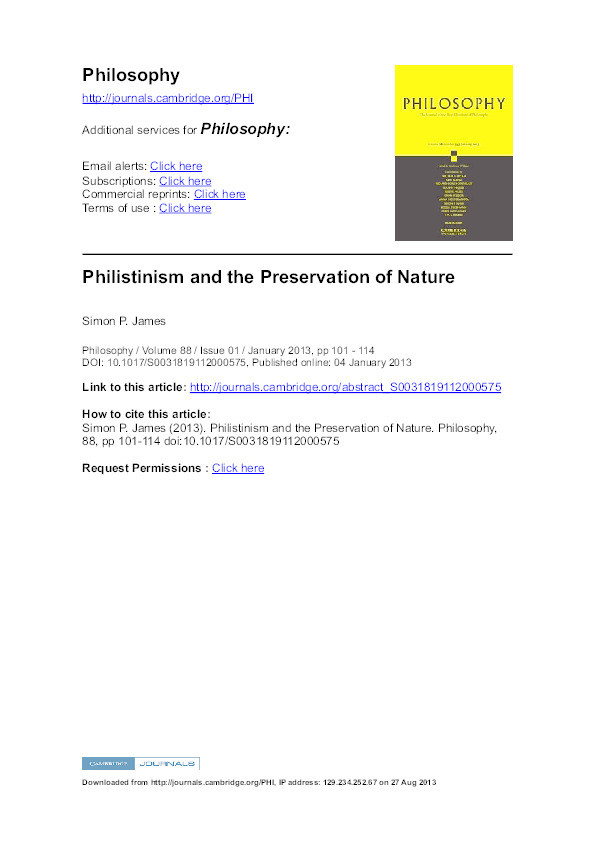 Philistinism and the Preservation of Nature Thumbnail