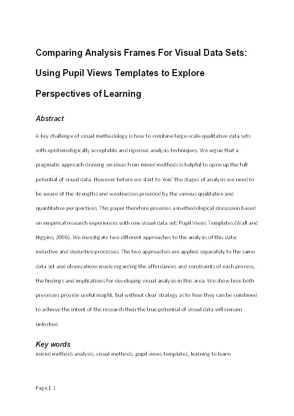 Comparing Analysis Frames for Visual Data Sets: Using Pupil Views Templates to explore perspectives of learning Thumbnail