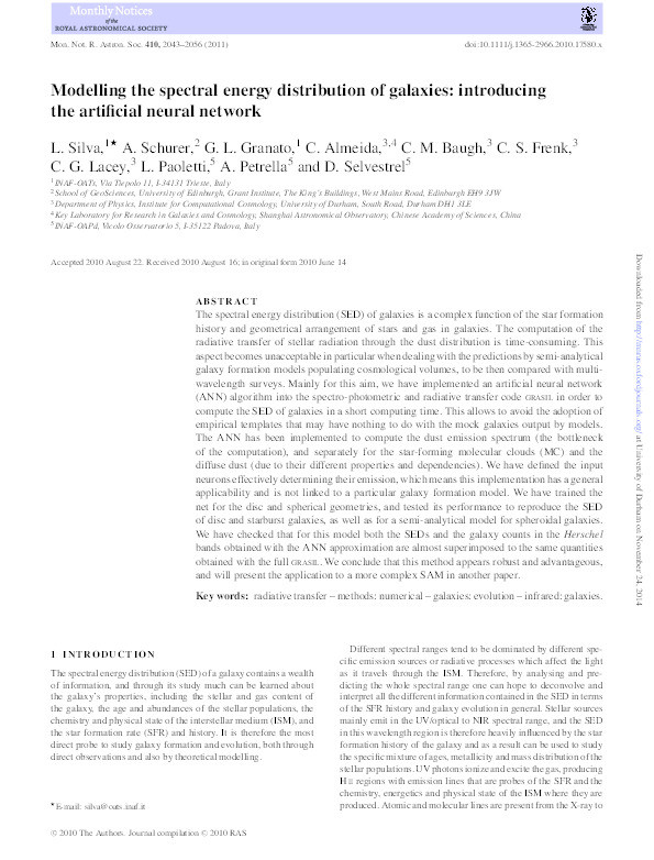 Modelling the spectral energy distribution of galaxies: introducing the artificial neural network Thumbnail