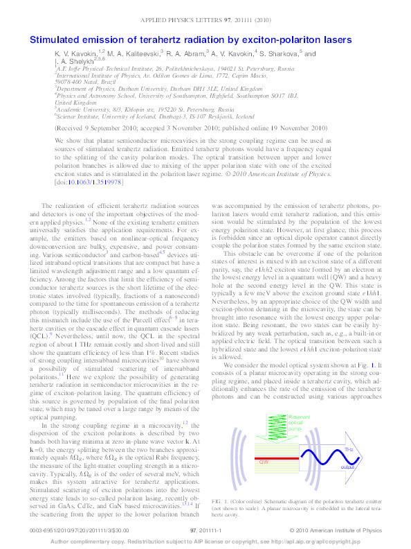 Stimulated emission of terahertz radiation by exciton-polariton lasers Thumbnail