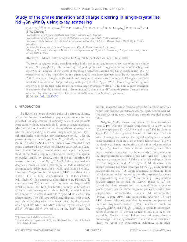 Study of the phase transition and charge ordering in single-crystalline Nd1/2Sr1/2MnO3 using x-ray scattering Thumbnail