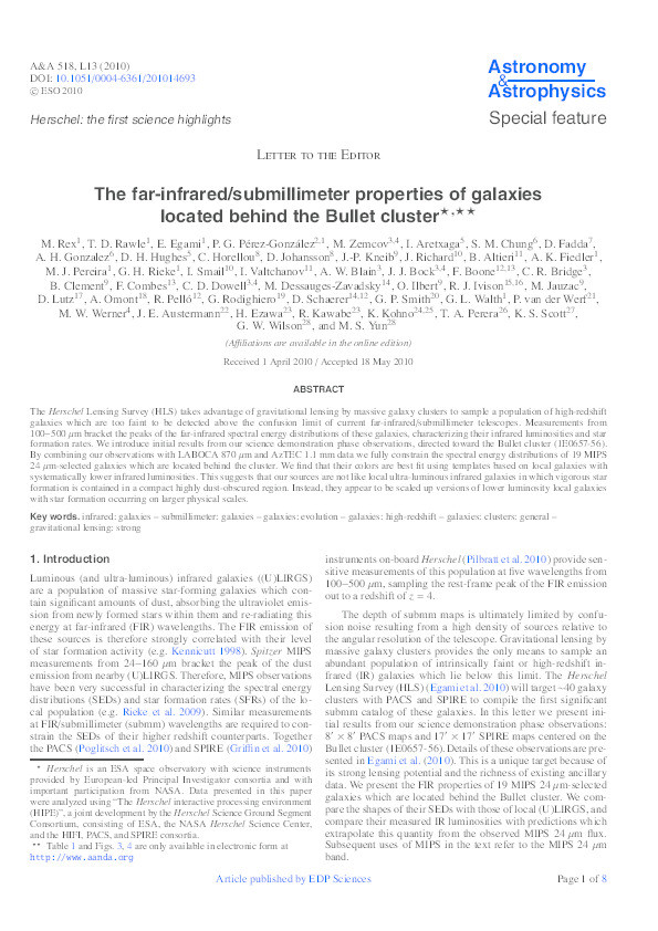 The far-infrared/submillimeter properties of galaxies located behind the Bullet cluster Thumbnail