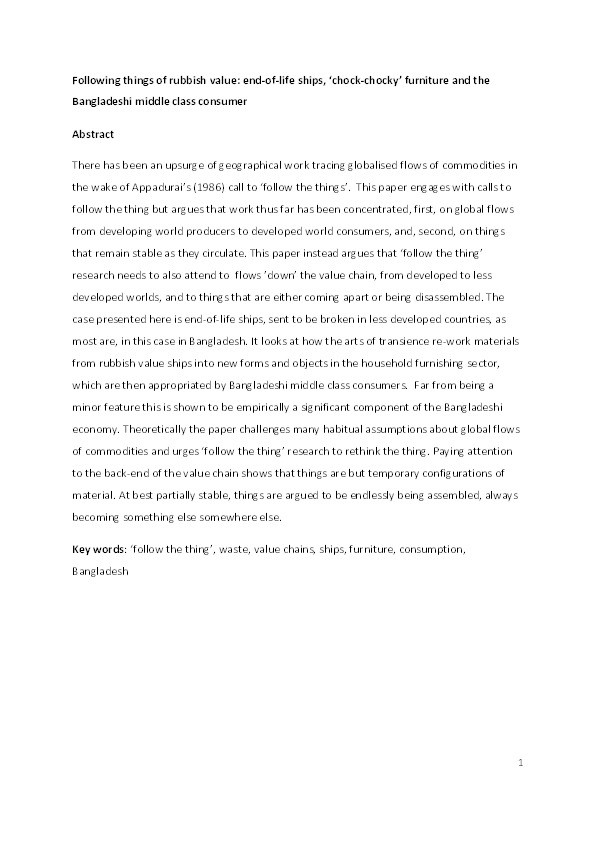 Following things of rubbish value: end-of-life ships, ‘chock-chocky’ furniture and the Bangladeshi middle class consumer Thumbnail