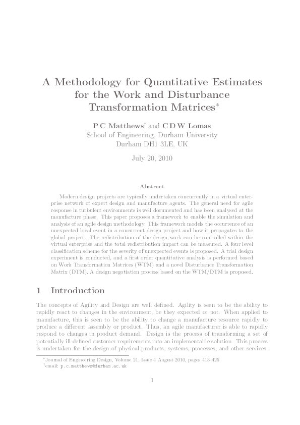 A methodology for quantitative estimates for the work and disturbance transformation matrices Thumbnail