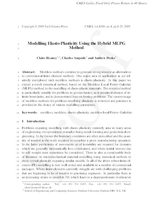Modelling elasto-plasticity using the hybrid MLPG method Thumbnail