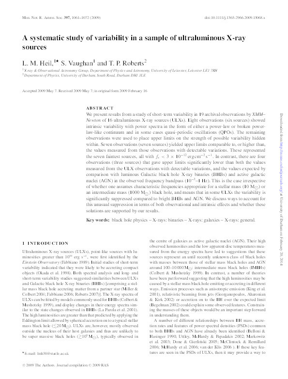 A Systematic Study of Variability in a Sample of Ultraluminous X-ray Sources Thumbnail